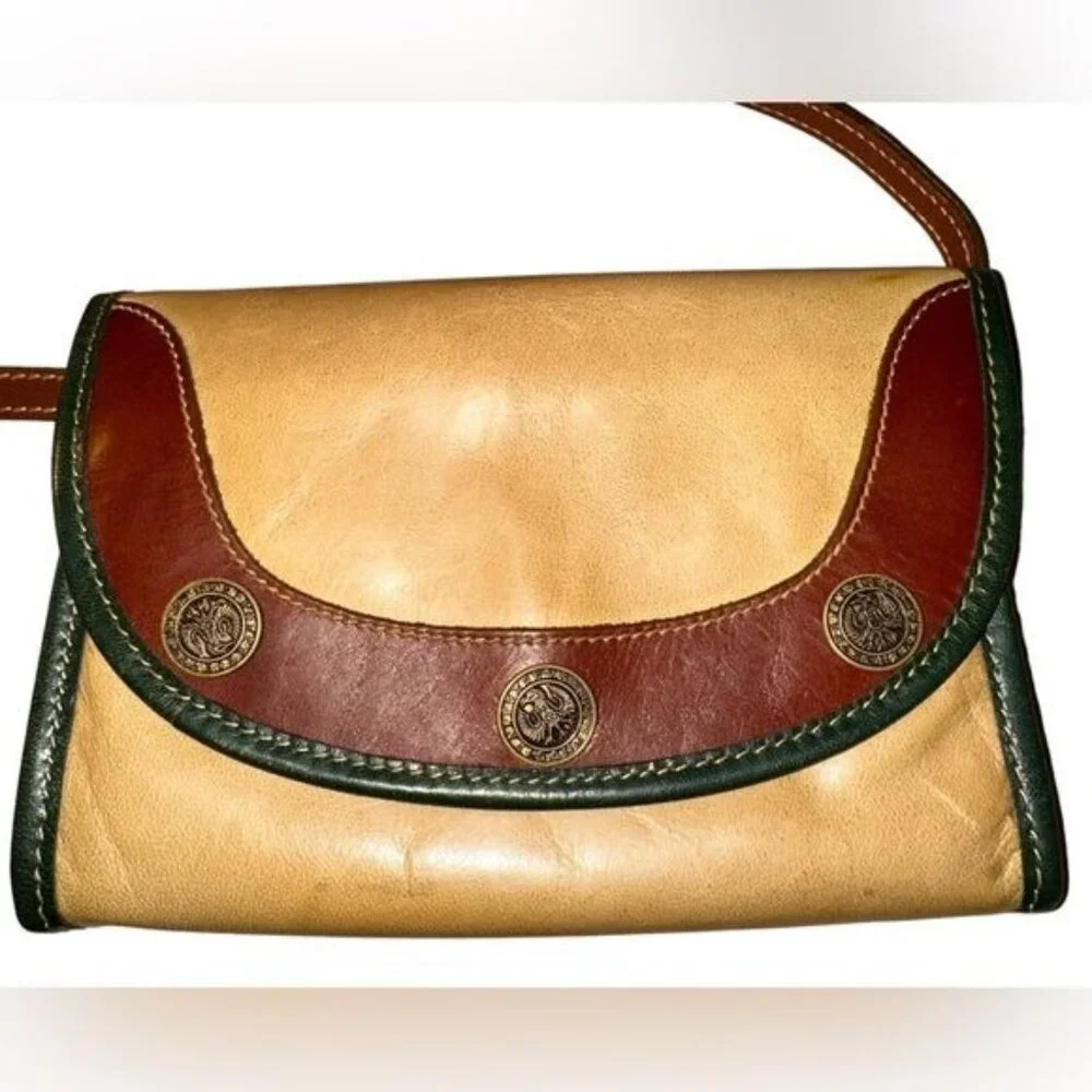 Vintage Brahmin Purse Womens Colorblock Leather 3-button Flap Crossbody Clutch